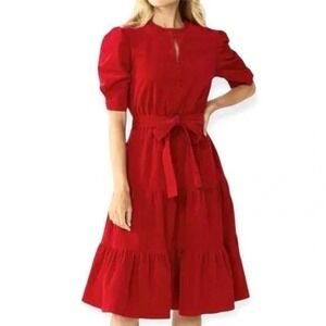 DRAPER JAMES RSVP Red Corduroy Tiered Midi Dress Size 2XL Belted Ruffle Keyhole